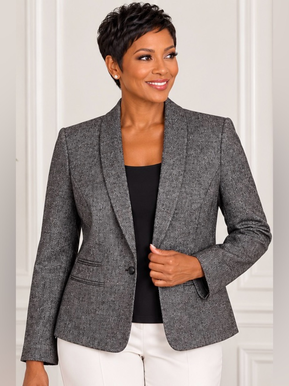 Nine West Blazer Size 10 Gray Textured One Button Career Blazer